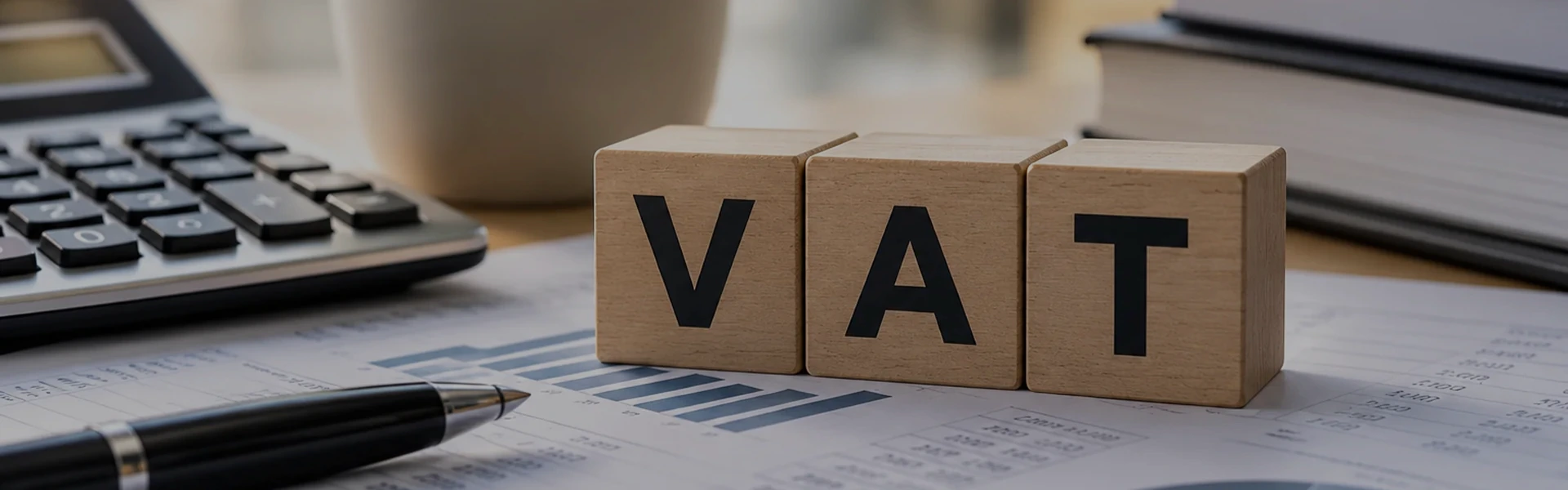 Business owner reviewing VAT registration and Turnover Tax options with financial documents.